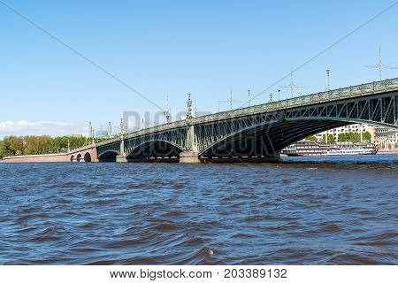 View of the Troitsky Bridge from the Palace Embankmentin St. Petersburg, Russia