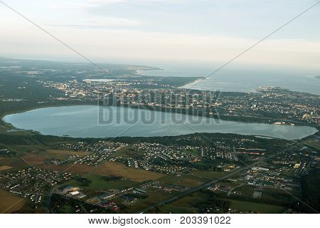 View From The Plane To Lake Ulemiste And Peetri Village.