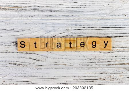 STRATEGY word made with building blocks. concept