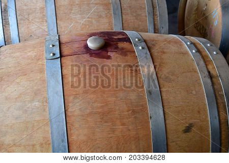 America; San Luis Obispo; USA - july 15 2016 : barrel in the cellar of the Claiborne and Churchill winery