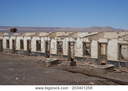 Chacabuco, Antofagasta Region, Chile - August 19, 2017: Derelict nitrate mining town of Chacabuco in the Atacama Desert of northern Chile