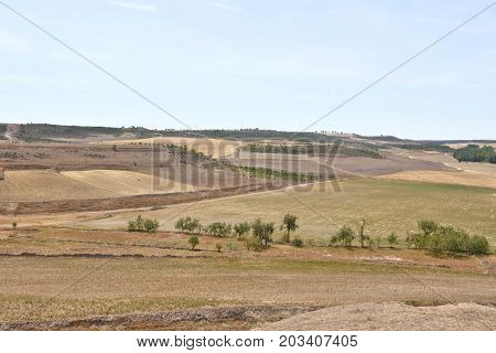 Landscape Of Castilla Y Leon Near The Village Of Montealetre De Campos In The Region Of Tierra De Ca