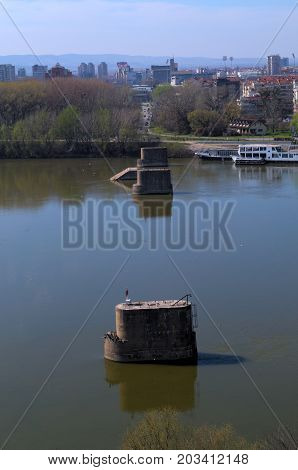 Old bridge pillars on Danube, Novi Sad, Serbia