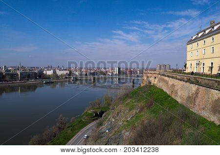 View on Danube, Novi Sad, and Petrovaradin fortress