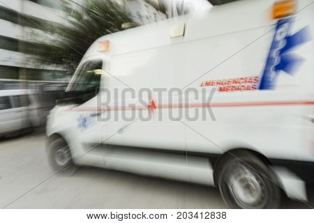 A Ambulance in the city.