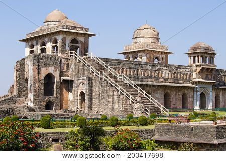 Jahaz Mahal Ship Palace in sunrise. Mandu Madhya Pradesh India