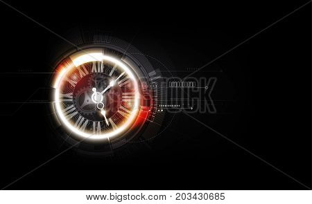 Abstract Futuristic Technology Background with Clock concept and Time Machine, vector transparent
