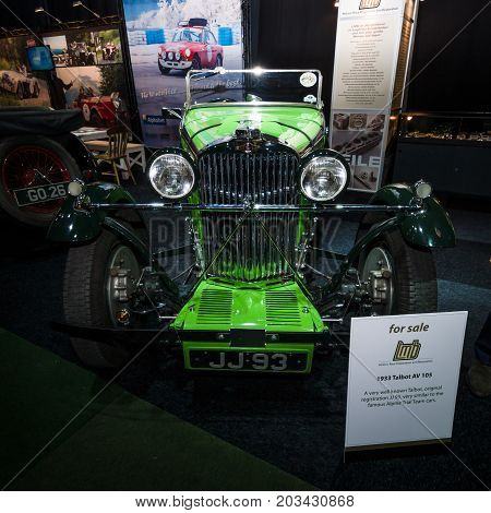 MAASTRICHT NETHERLANDS - JANUARY 08 2015: Sports car Talbot AV105 1933 designer by Georges Roesch. International Exhibition InterClassics & Topmobiel 2015