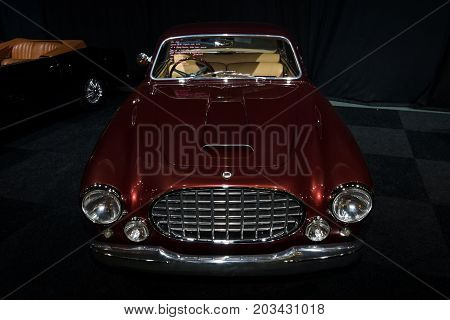 MAASTRICHT NETHERLANDS - JANUARY 08 2015: Italian car Lancia Aurelia B52 Coupe Vignale 1952. International Exhibition InterClassics & Topmobiel 2015