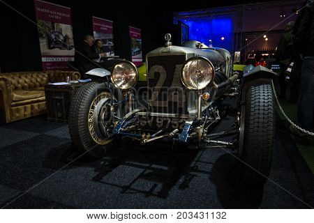 MAASTRICHT NETHERLANDS - JANUARY 08 2015: British sports car Invicta S-Type 1931. Coachwork by Vanden Plas. International Exhibition InterClassics & Topmobiel 2015