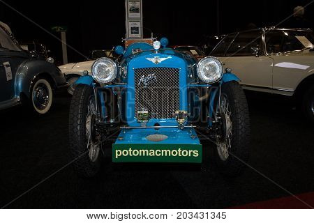 MAASTRICHT NETHERLANDS - JANUARY 08 2015: Oldtimer Austin A 30 Seven SP 1938. International Exhibition InterClassics & Topmobiel 2015