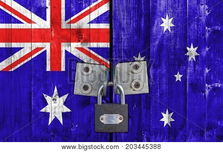 Australia flag on door with padlock close