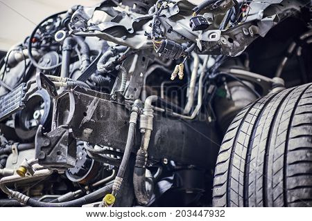 The machine after the accident on service after warranty.