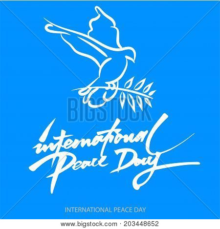 Vecto Background For International Day Of Peace. Hand Written Text. Olive Branch. International Peac