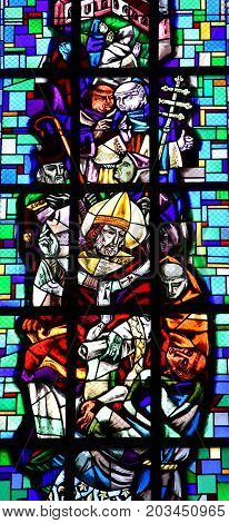 Eguisheim France - july 23 2016 : stained glass window of the saint Pierre saint Paul church