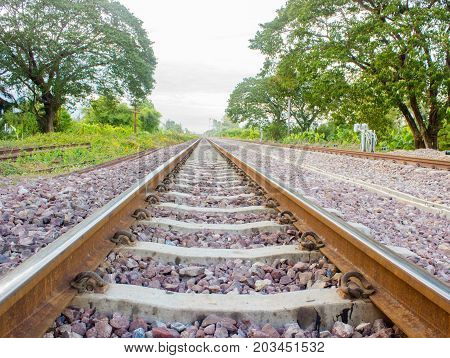 Stone on the rail way on the morning with copy space