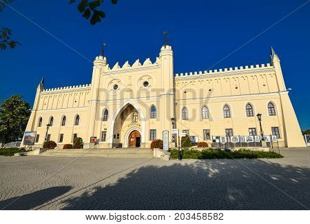 Lublin, Poland - August 11, 2017: The Royal Castle of Lublin, Poland and bright blue sky. Lublin is the biggest city in eastern Poland.