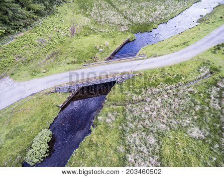Aerial view of the Bridge between Oban and Taynuilt next to the river Nell, Argyll, Scotland