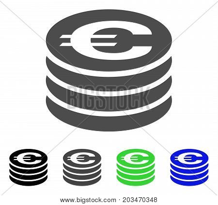 Euro Coin Column icon. Vector illustration style is a flat iconic euro coin column symbol with black, gray, green, blue color versions. Designed for web and software interfaces.