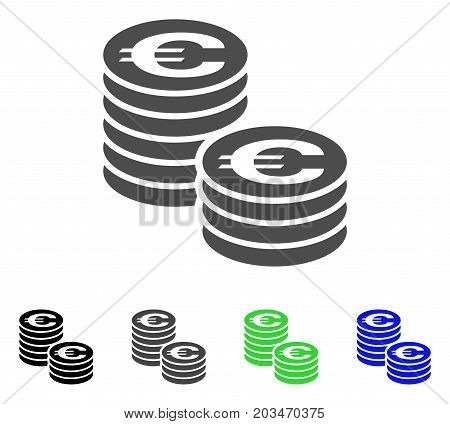 Euro Coin Columns icon. Vector illustration style is a flat iconic euro coin columns symbol with black, grey, green, blue color variants. Designed for web and software interfaces.
