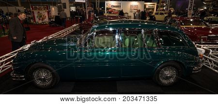 MAASTRICHT NETHERLANDS - JANUARY 09 2015: A sports saloon Jaguar Mk 2 County Prototype 1962. International Exhibition InterClassics & Topmobiel 2015