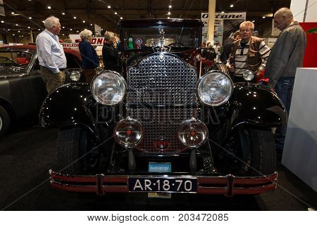MAASTRICHT NETHERLANDS - JANUARY 09 2015: Oldtimer Packard Series 733 Coupe 1930. International Exhibition InterClassics & Topmobiel 2015