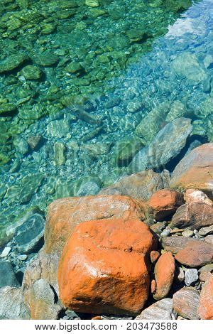 Clear Water Of Lake Malvaglia On Blenio Valley