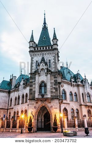 Beautiful Jakab's palace in Kosice city Slovak republic. Evening photo. Architectural scene.
