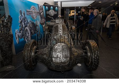 MAASTRICHT NETHERLANDS - JANUARY 09 2015: Mercedes Benz W25 hand-made of metal the firm Giganten aus Stahl. International Exhibition InterClassics & Topmobiel 2015