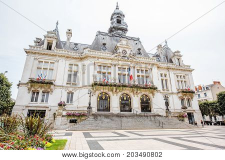 VICHY, FRANCE - August 01, 2017: View on the city hall building in Vichy city in the Allier department of central France
