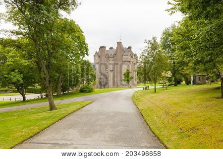 Crathes - August 2014: Crathes Castle scotland in summer surrounded by beautiful gardens It was built between 1543 and 1596