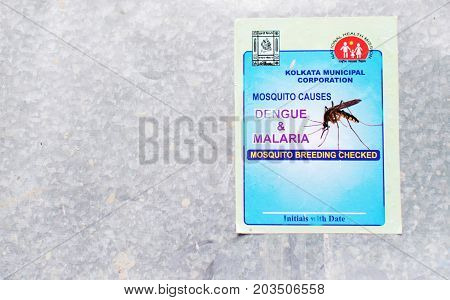 KOLKATA WEST BENGAL INDIA - 25 SEPTEMBER 2016 : Advertisement from Kolkata Municipal Corporation to raise awareness and fight against disease like Dengue and Malaria. Each year many dies from these.
