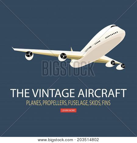 Twin engine passenger plane. For label and banners. Vintage style. Vector illustration.