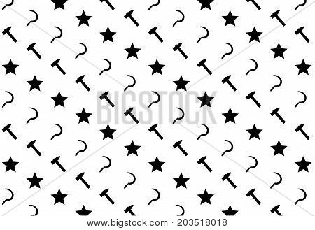 Star sickle and hammer - black symbol on white background - vector pattern