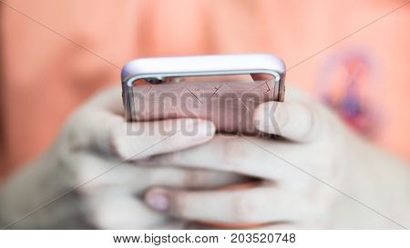blurred of hands student testing exercise exams answer on tablet by finger clicking Concept Educational technology use physical hardware computer-based online learning technologies in school.