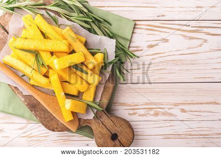 Polenta Fries With Rosemary. Italian Appetizers. Top View.