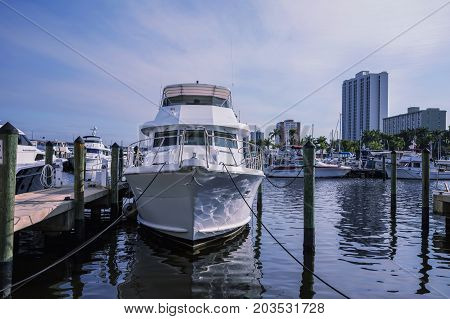 sunset and luxury yacht in the sea Florida