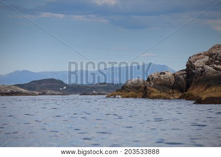 Beautiful view on norwegian fjords. outdoor shot in Norway. copy space.