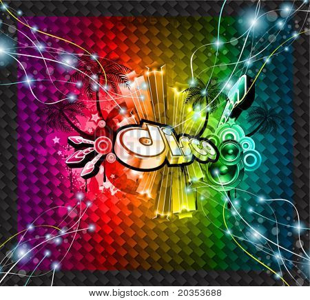 Disco gebeurtenis achtergrond met en explosieveiligheid van colurs! Klaar voor flyers en affiches.