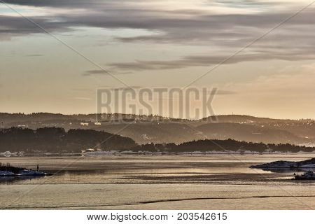 View of oslofjord on a cold winter day
