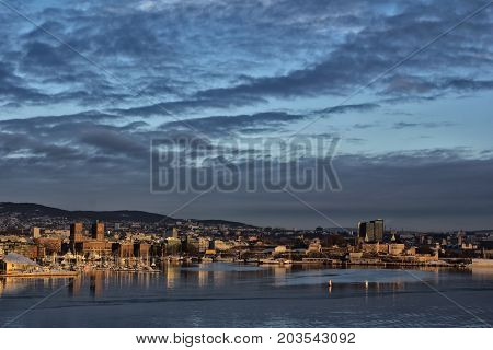 View of oslofjord on a cold winter day