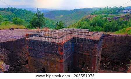Excavated cross St. George church in Lalibela at Ethiopia