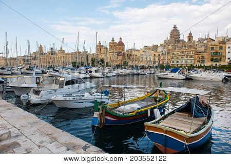 Boats And Yachts Anchoring In Valletta, Malta