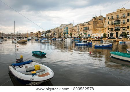 Boats And Yachts Anchoring In Valletta, Malta