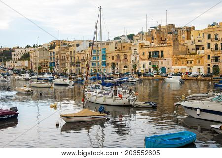 Boats And Yachts Anchoring In Valletta, Malta
