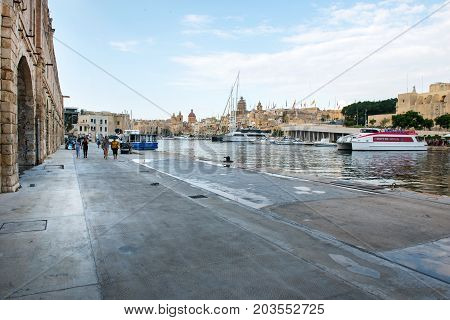 Boats And Yachts Anchoring In Valletta, Malta