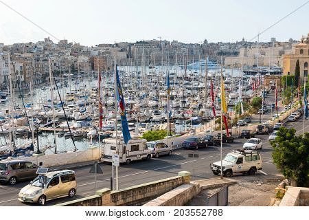 Boats And Yachts Anchoring In Valletta, Malta