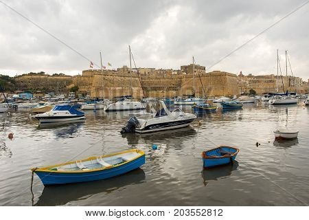Boats And Yachts Anchoring In Valletta, Malta
