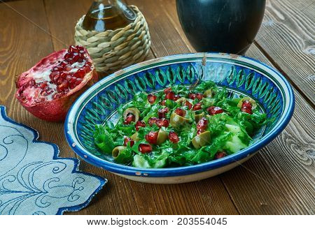 Zeytin piyazi - Olive Turkish salad close  up meal
