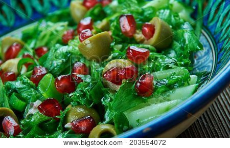 Zeytin piyazi - Olive Turkish salad close  up meal